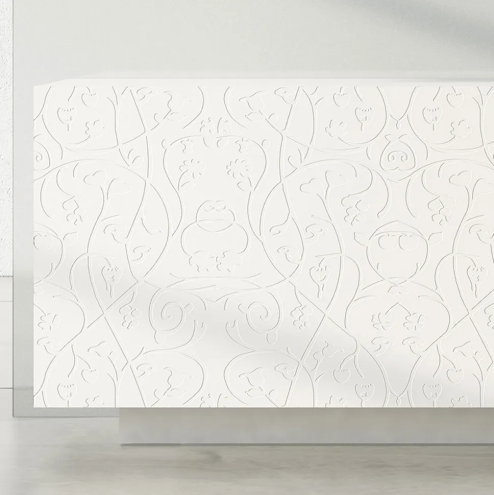 Madia Soggiorno in Mdf Laccato Bianco con Bassorilievo Made in Italy - Acqua