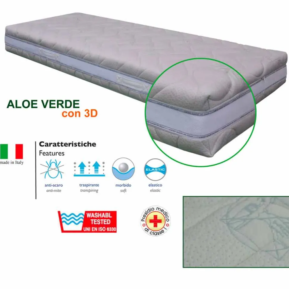 Materasso Piazza e Mezzo Antiacaro Sfoderabile Bio3 a 7 Zone di Portanza - Trifo