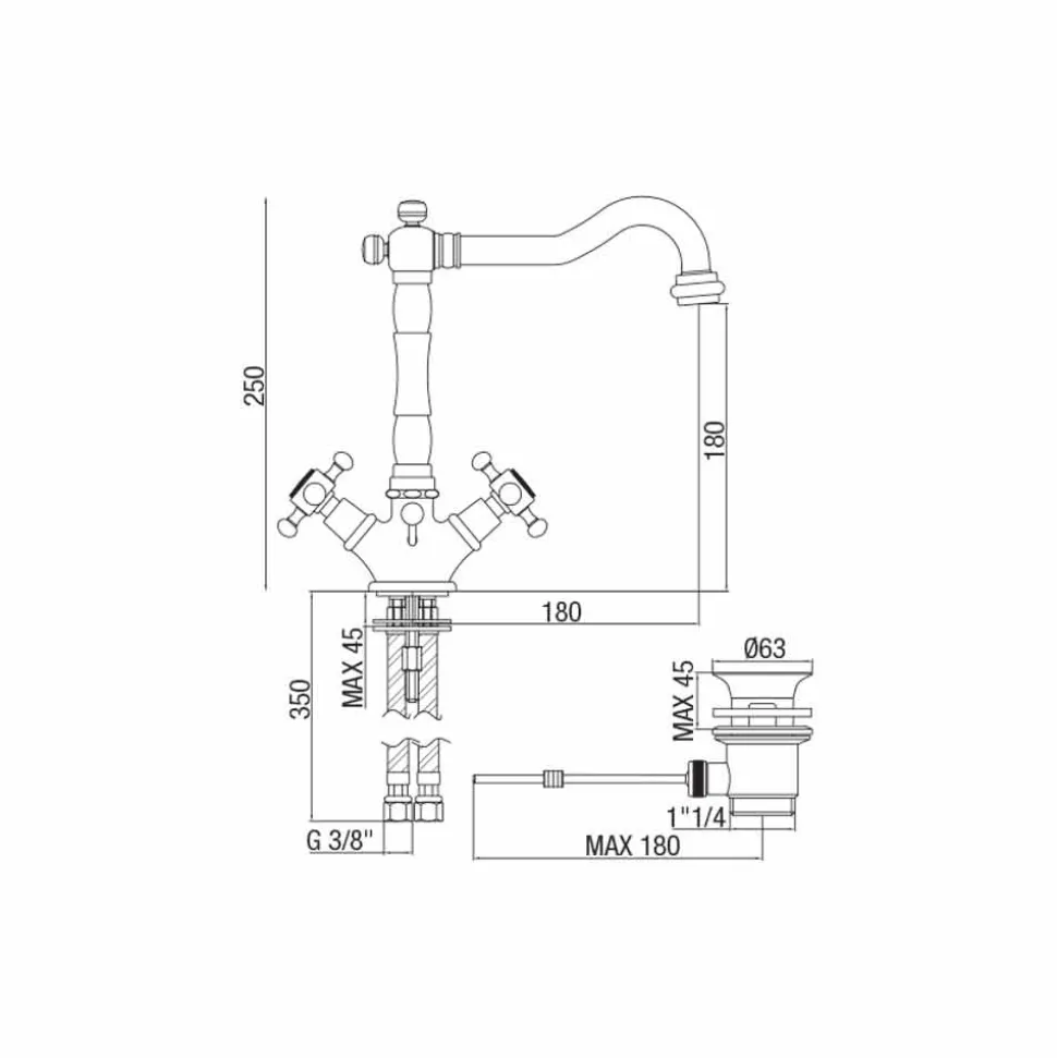 Miscelatore Design Classico Monoforo per Lavabo in Ottone Made in Italy - Lisca
