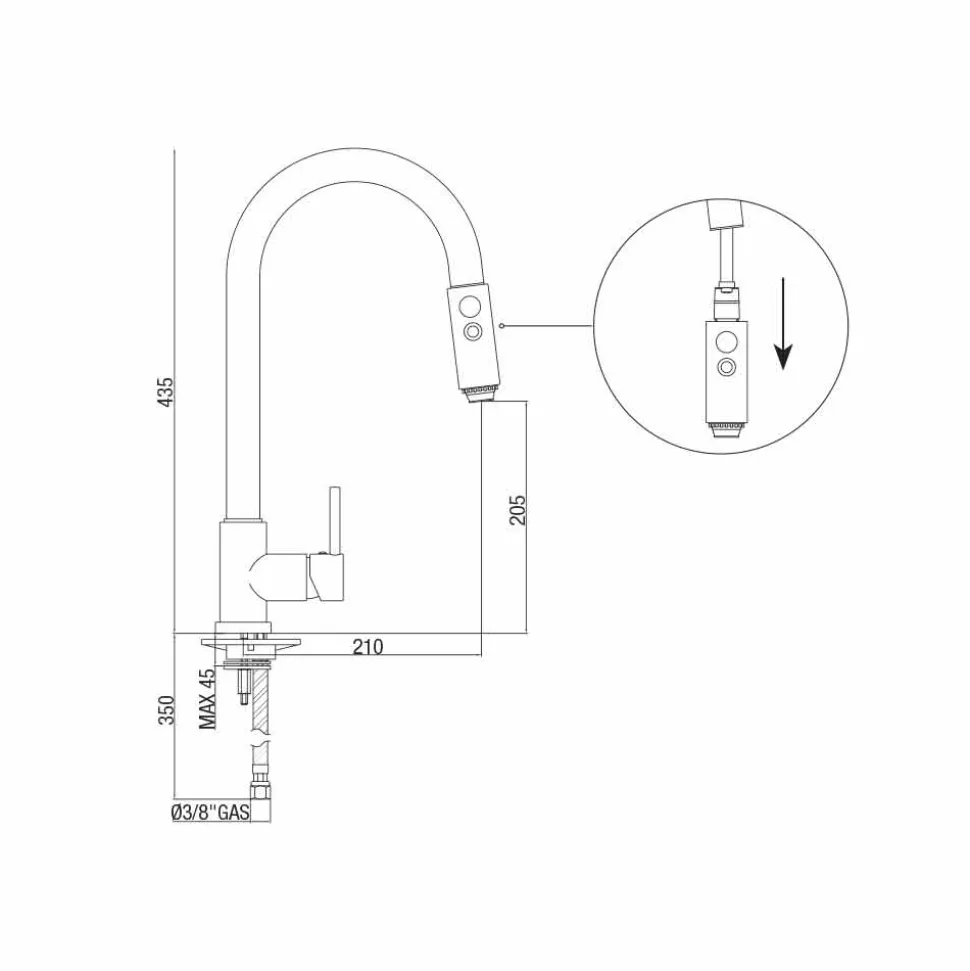 Miscelatore Lavabo Cucina con Tubo Orientabile e Doccetta Made in Italy - Cormo