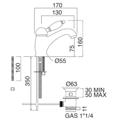 Miscelatore Lavabo Stile Classico in Ottone Fatto a Mano con Leva - Noriana