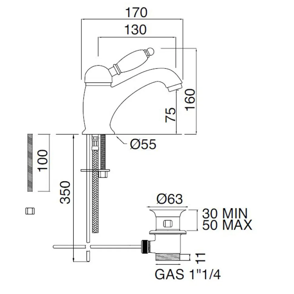 Miscelatore Lavabo Stile Classico in Ottone Fatto a Mano con Leva - Noriana