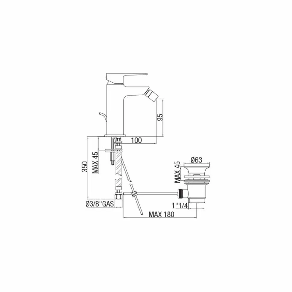 Miscelatore Moderno per Bidet in Ottone con Scarico Made in Italy - Sindra