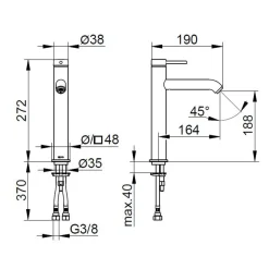 Miscelatore Monocomando Alto Lavabo Senza Scarico Stile Moderno - Antilio
