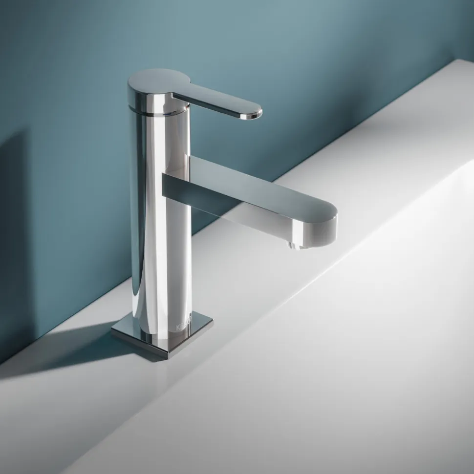 Miscelatore Monocomando Lavabo Design Piatto in Ottone Cromato - Agenore
