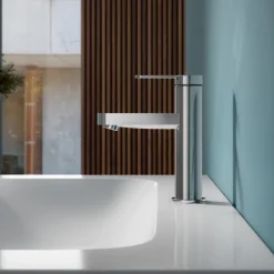 Miscelatore Monocomando Lavabo Design Piatto in Ottone Cromato - Agenore