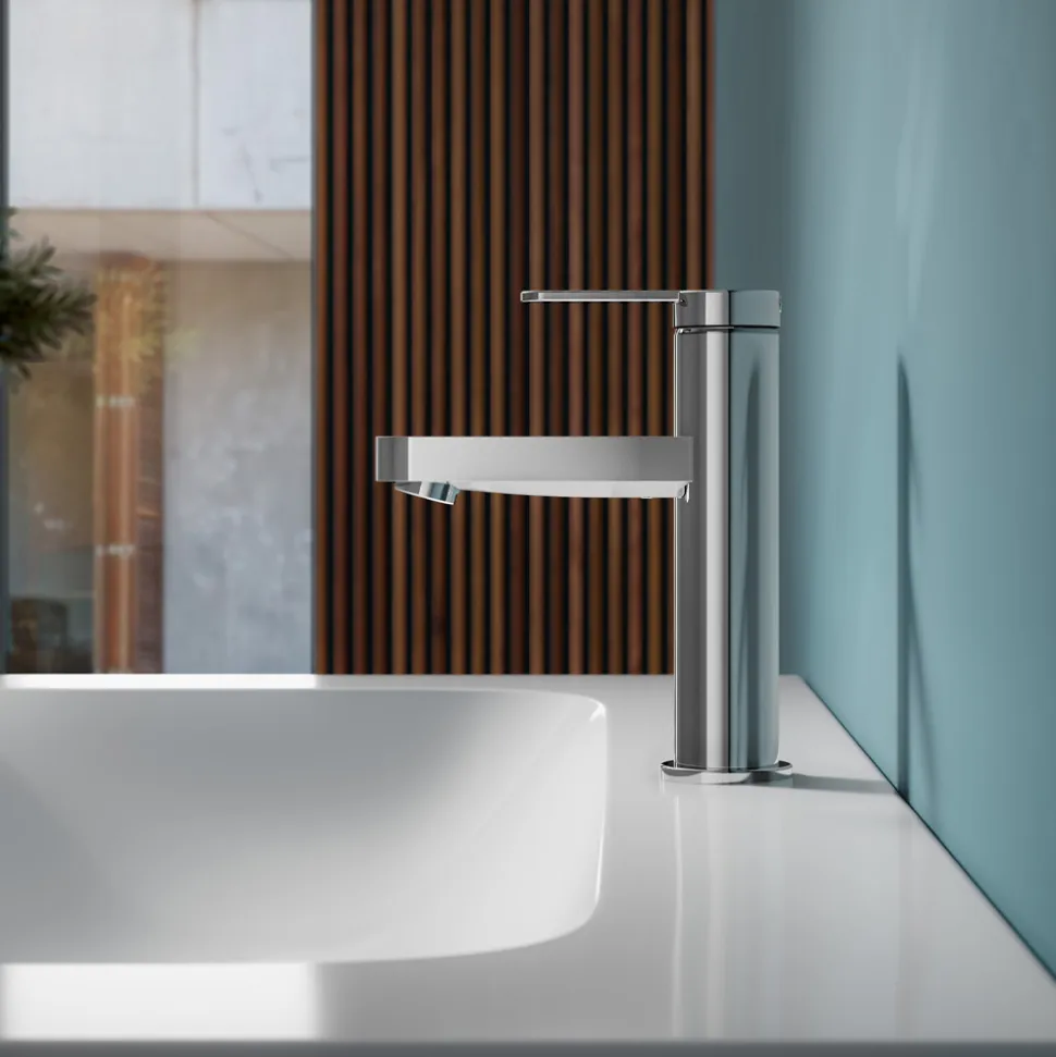 Miscelatore Monocomando Lavabo Design Piatto in Ottone Cromato - Agenore