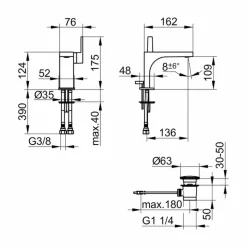 Miscelatore Monocomando per Lavabo con Scarico, in Ottone, di Design- Etto