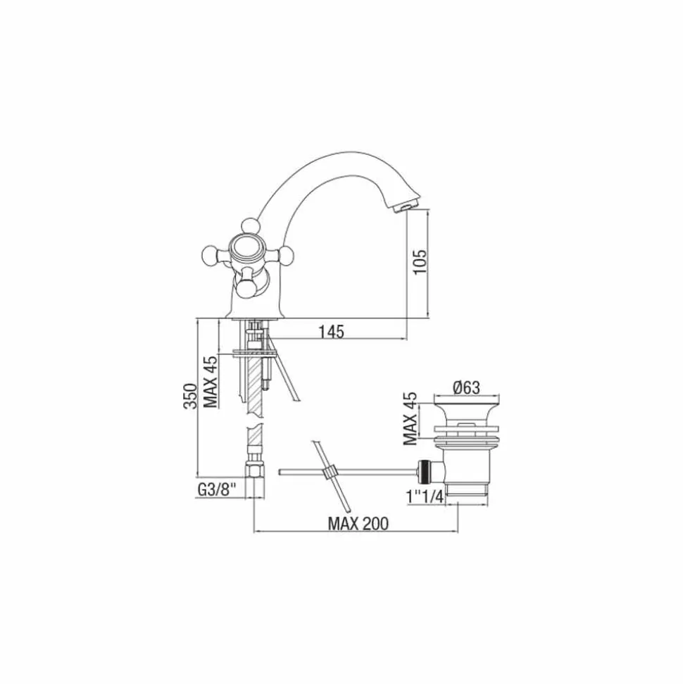 Miscelatore Monoforo Alto per Lavabo Bagno in Ottone Made in Italy - Lisca