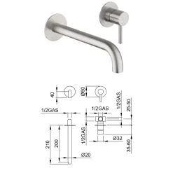 Miscelatore per Lavabo ad Incasso in Acciaio Inossidabile AISI 316L - Artigli