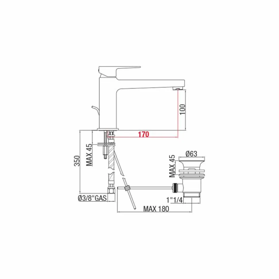 Miscelatore per Lavabo Bagno con Scarico in Ottone Made in Italy - Sindra