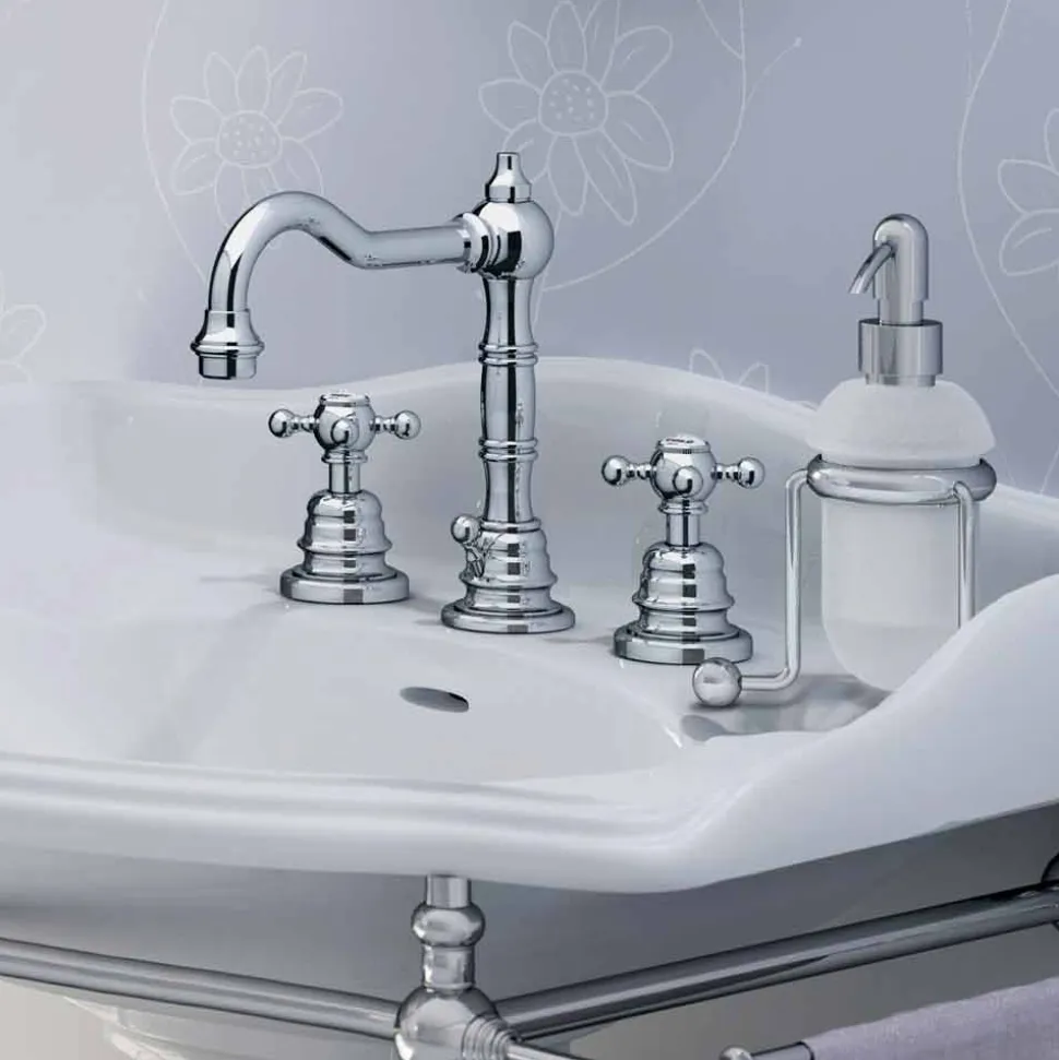 Miscelatore per Lavabo Bagno a Tre Fori in Ottone Moderno Made in Italy - Binsu