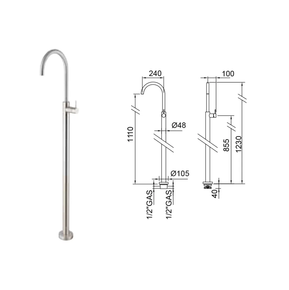 Miscelatore per Lavabo da Terra in Acciaio AISI 316L Made in Italy - Artigli