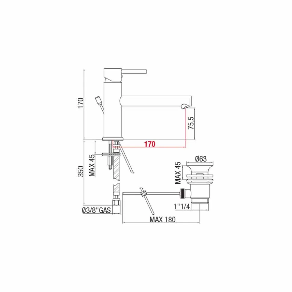 Miscelatore per Lavabo in Ottone Cromato con Scarico Made in Italy - Ermia