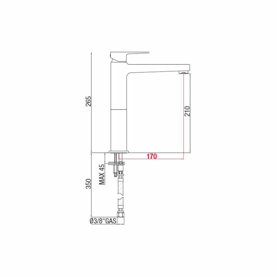 Miscelatore per Lavabo Prolungato in Ottone Senza Scarico Made in Italy - Sindra