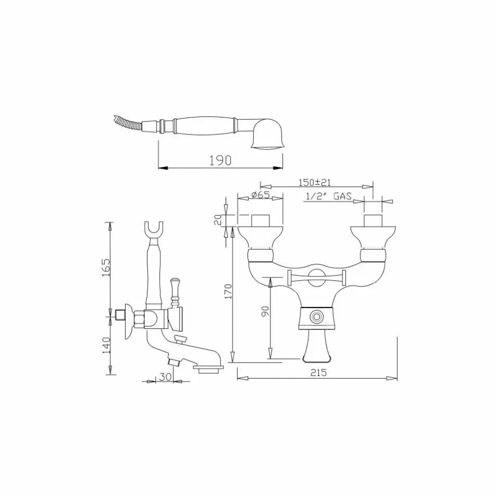 Miscelatore per Vasca da Bagno Esterno in Ottone Made in Italy - Neno