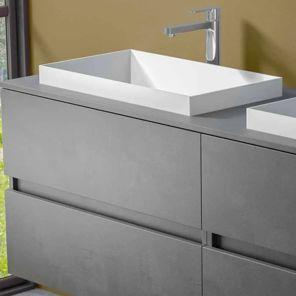 Mobile Arredo Bagno Sospeso con Lavabo Doppio a Incasso, Design Moderno - Dumbo