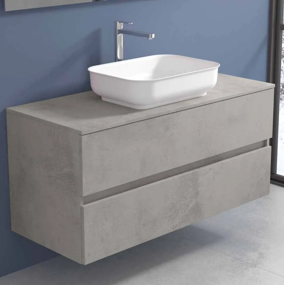 Mobile a Sospensione per il Bagno con Lavabo, Design in 4 Finiture - Paoletto