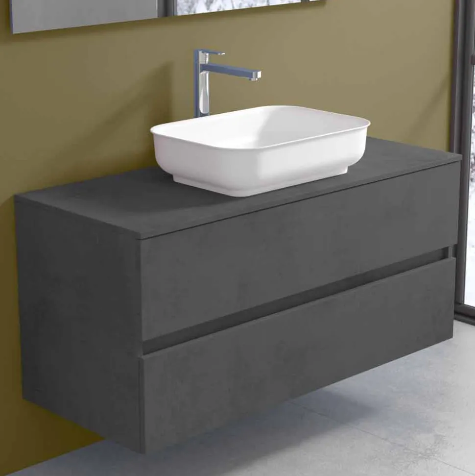 Mobile a Sospensione per il Bagno con Lavabo, Design in 4 Finiture - Paoletto