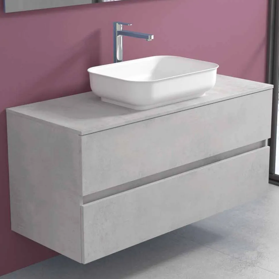 Mobile a Sospensione per il Bagno con Lavabo, Design in 4 Finiture - Paoletto