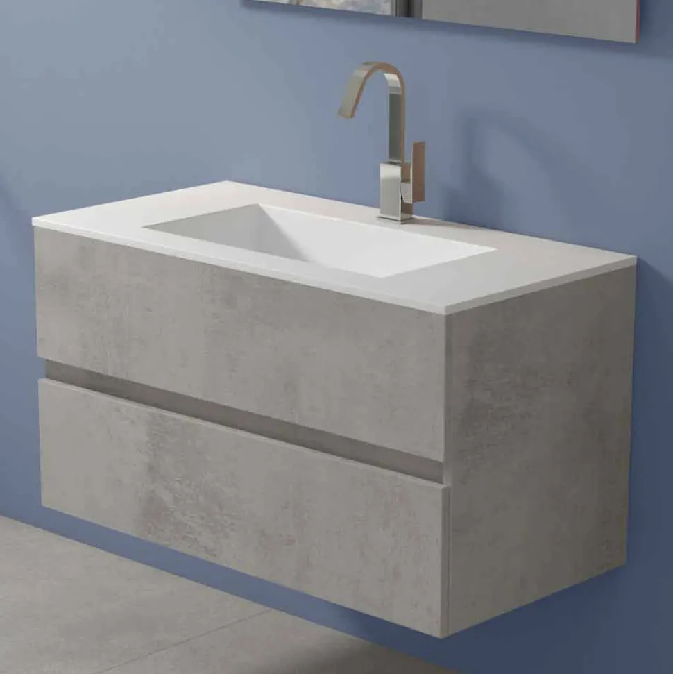 Mobile a Sospensione per il Bagno con Lavabo Integrato in 3 Dimensioni - Marione