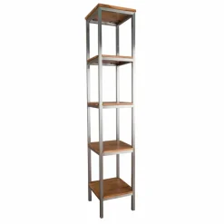 Mobile Bagno a Colonna in Teak e Acciaio con 4 Ripiani a Giorno - Tamburino