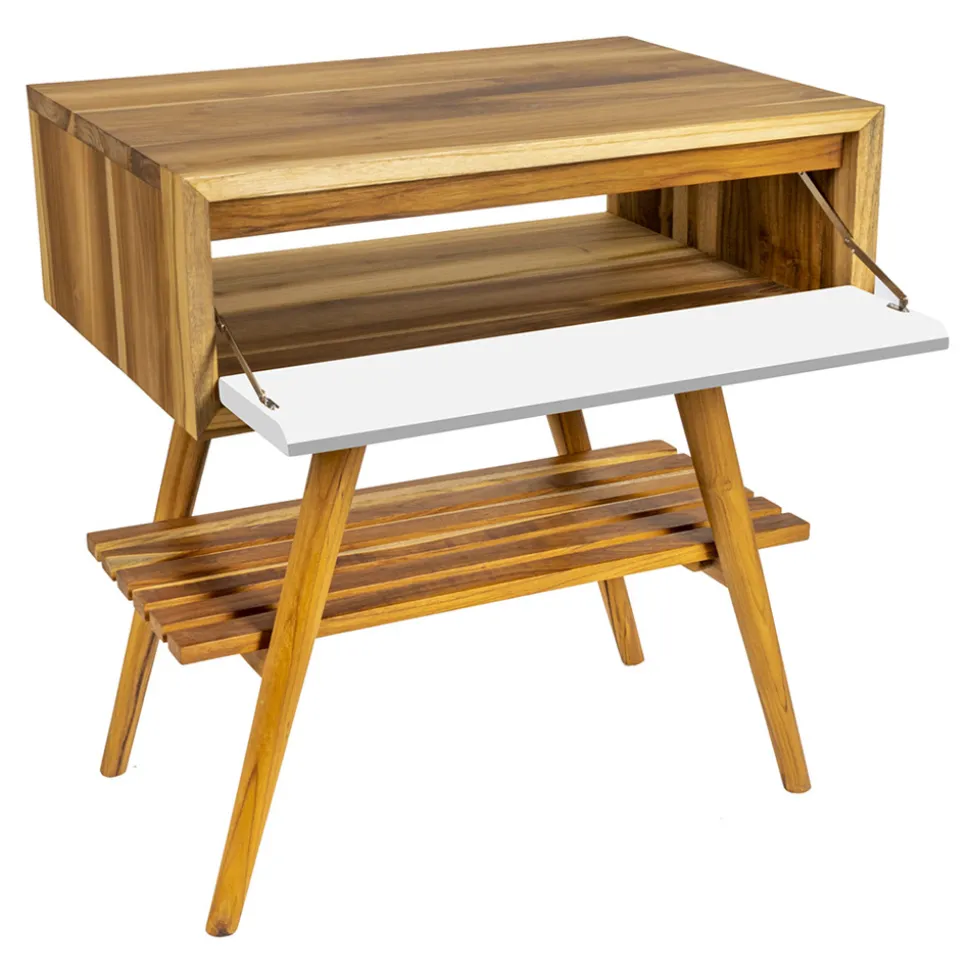 Mobile Bagno a Terra in Teak Naturale con Cassetto in Mogano Bianco - Gatien