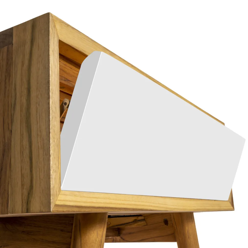 Mobile Bagno a Terra in Teak Naturale con Cassetto in Mogano Bianco - Gatien