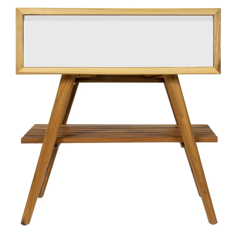 Mobile Bagno a Terra in Teak Naturale con Cassetto in Mogano Bianco - Gatien