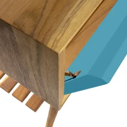 Mobile Bagno a Terra in Teak Naturale con Cassetto Blu in Mogano - Gatien