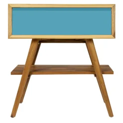 Mobile Bagno a Terra in Teak Naturale con Cassetto Blu in Mogano - Gatien