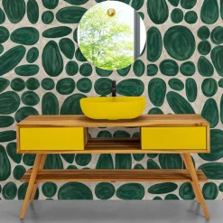 Mobile Bagno a Terra in Teak Naturale con 2 Cassetti Gialli - Hamadou