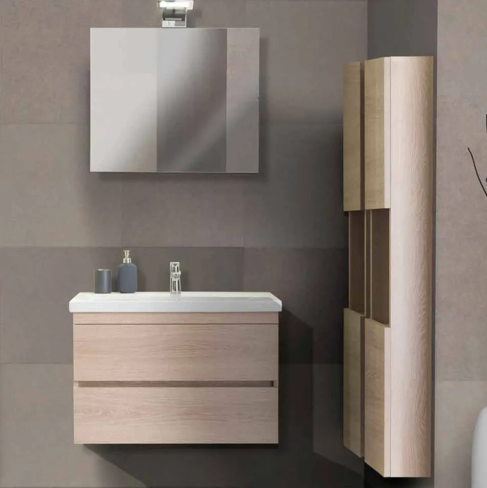 Mobile Bagno 80 cm, Lavabo, Specchio e 2 Colonne – Becky