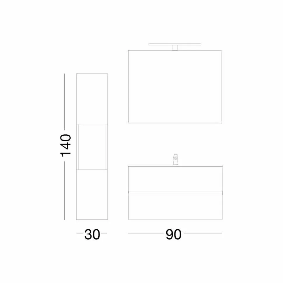 Mobile Bagno 90 cm, Lavabo, Specchio e Colonna – Becky