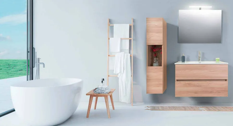 Mobile Bagno 90 cm, Lavabo, Specchio e Colonna – Becky