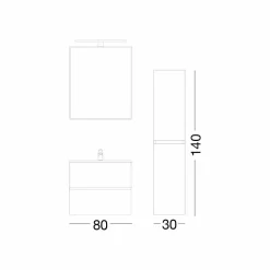 Mobile Bagno 80 cm, Lavabo, Specchio e Colonna Ecrù – Becky