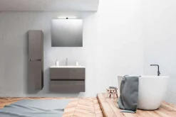Mobile Bagno 80 cm, Lavabo, Specchio e Colonna Ecrù – Becky