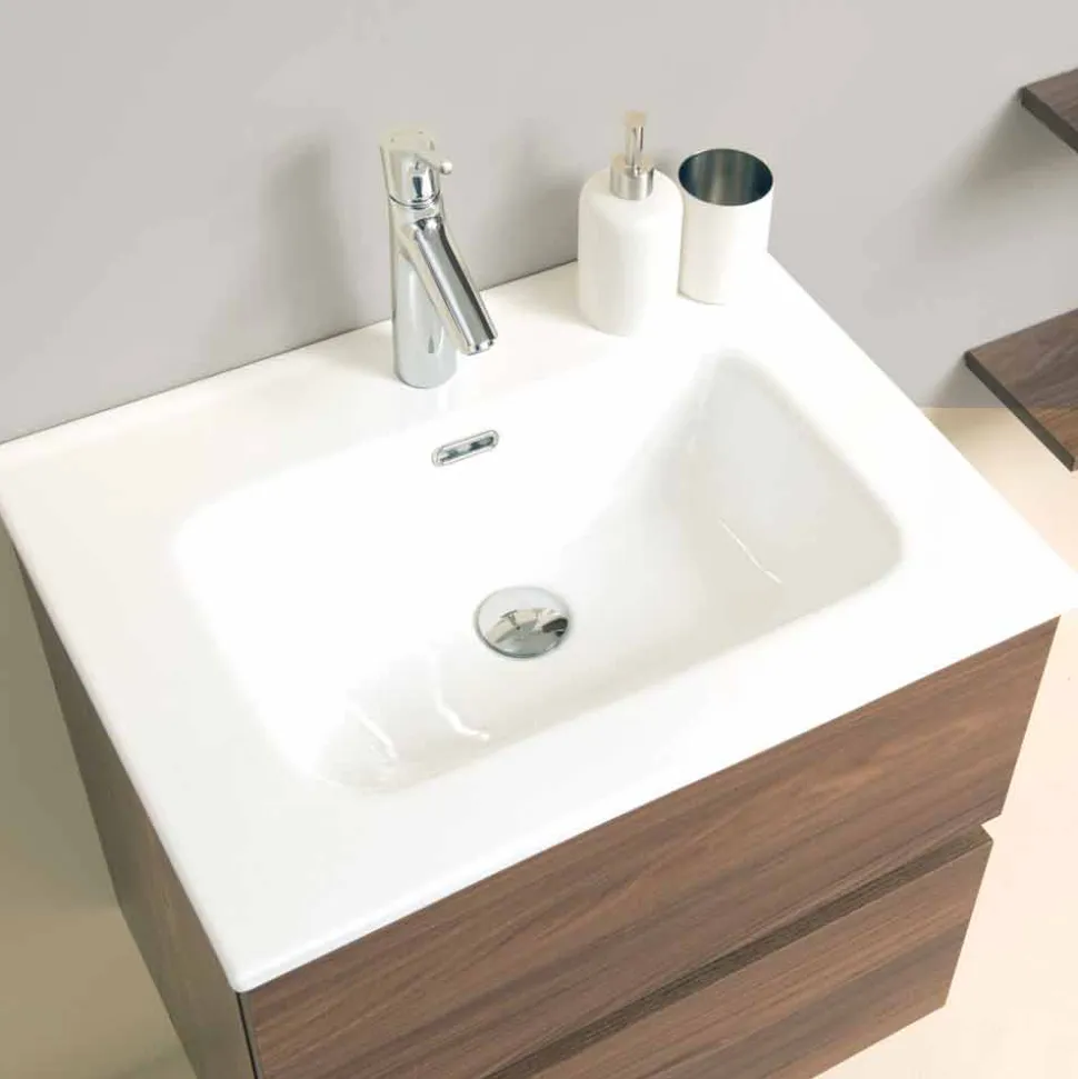 Mobile Bagno 60 cm, Specchio, Lavabo e Colonna – Becky