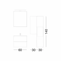 Mobile Bagno 60 cm, Specchio, Lavabo e Colonna – Becky