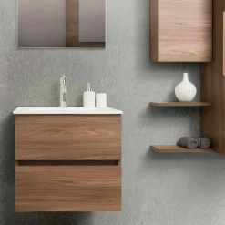 Mobile Bagno 60 cm, Specchio, Lavabo e Colonna – Becky