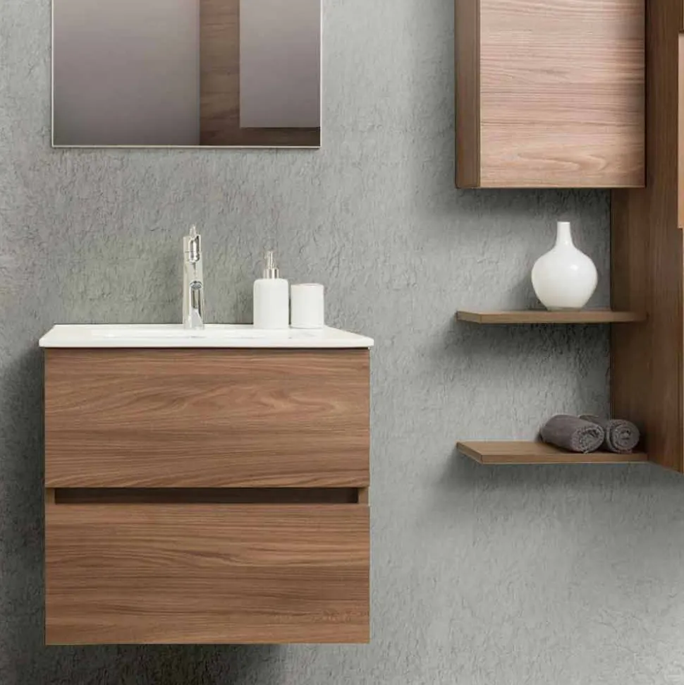 Mobile Bagno 60 cm, Specchio, Lavabo e Colonna – Becky
