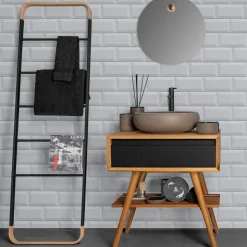 Mobile Bagno con Struttura in Teak Naturale e Cassetto in Mogano  - Gatien