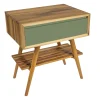 Mobile Bagno con Struttura in Teak Naturale e Cassetto Verde - Gatien