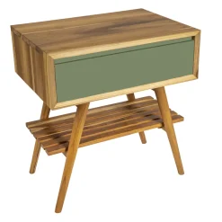 Mobile Bagno con Struttura in Teak Naturale e Cassetto Verde - Gatien