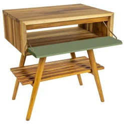 Mobile Bagno con Struttura in Teak Naturale e Cassetto Verde - Gatien