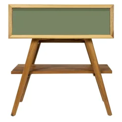 Mobile Bagno con Struttura in Teak Naturale e Cassetto Verde - Gatien