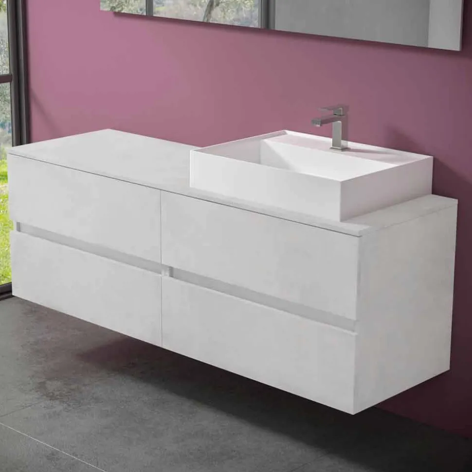 Mobile Bagno Design Moderno con Lavabo da Appoggio Dx o Sx 4 Finiture - Alchimeo