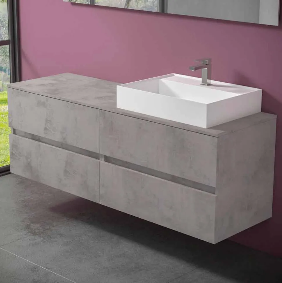 Mobile Bagno Design Moderno con Lavabo da Appoggio Dx o Sx 4 Finiture - Alchimeo