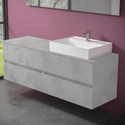 Mobile Bagno Design Moderno con Lavabo da Appoggio Dx o Sx 4 Finiture - Alchimeo
