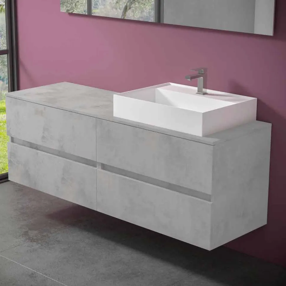 Mobile Bagno Design Moderno con Lavabo da Appoggio Dx o Sx 4 Finiture - Alchimeo